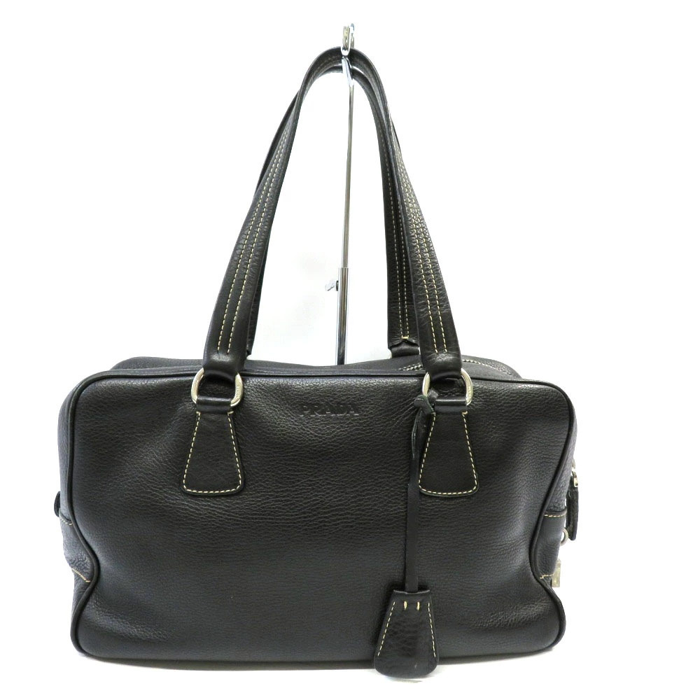 Prada Tote Leather Boston Bag Black